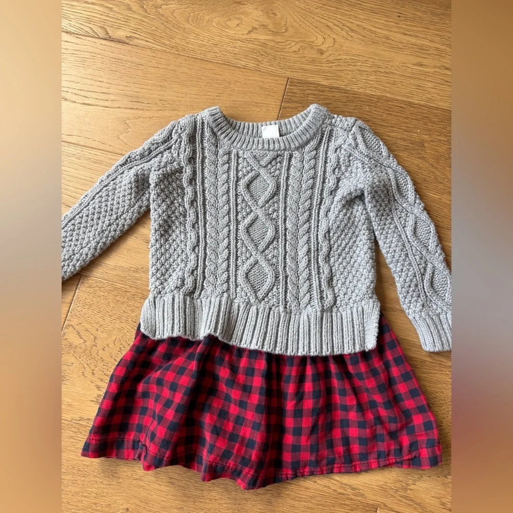 Baby Gap cable knit sweater with buffalo plaid skirt attached girls 2t